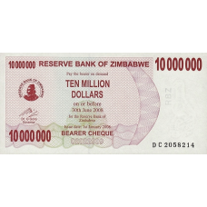 P55b Zimbabwe - 10.000.000 Dollars Year 2008/2008 (Bearer Cheque) (Series D)